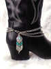 Women's Boho Western Boot Chain - Adorned With Turquoise Beads And Tassel Pendants, Ideal For Music Festivals And Pairing With Cowboy Boots